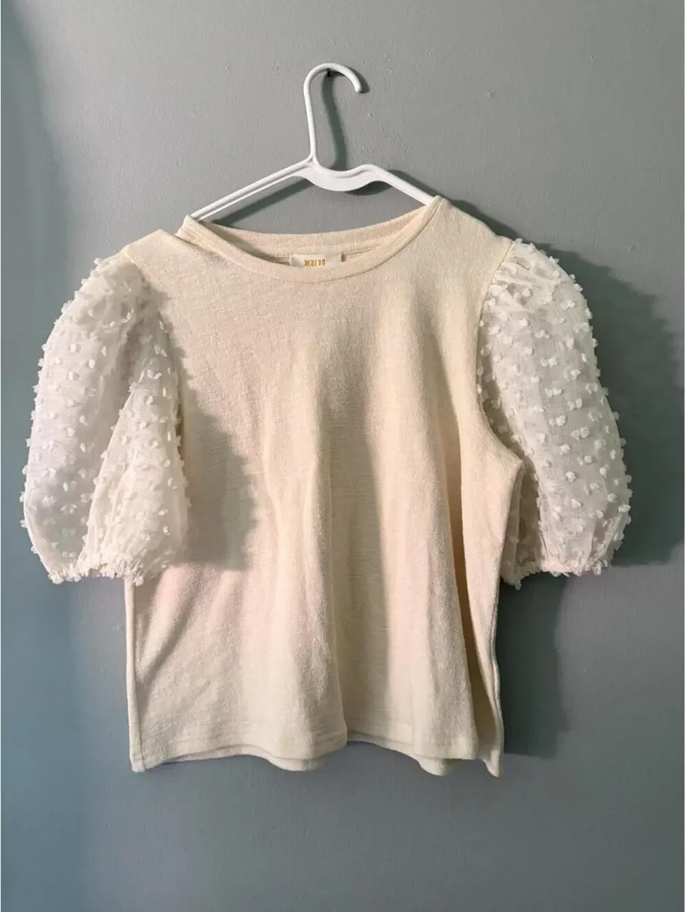 Maeve by Anthropologie white and cream color top with puff sleeves